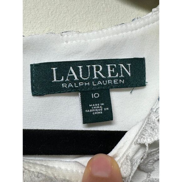 LAUREN RALPH LAUREN White/Blue Mulberry Floral Lace Sheath Midi Dress, Sz 10 - Picture 9 of 13